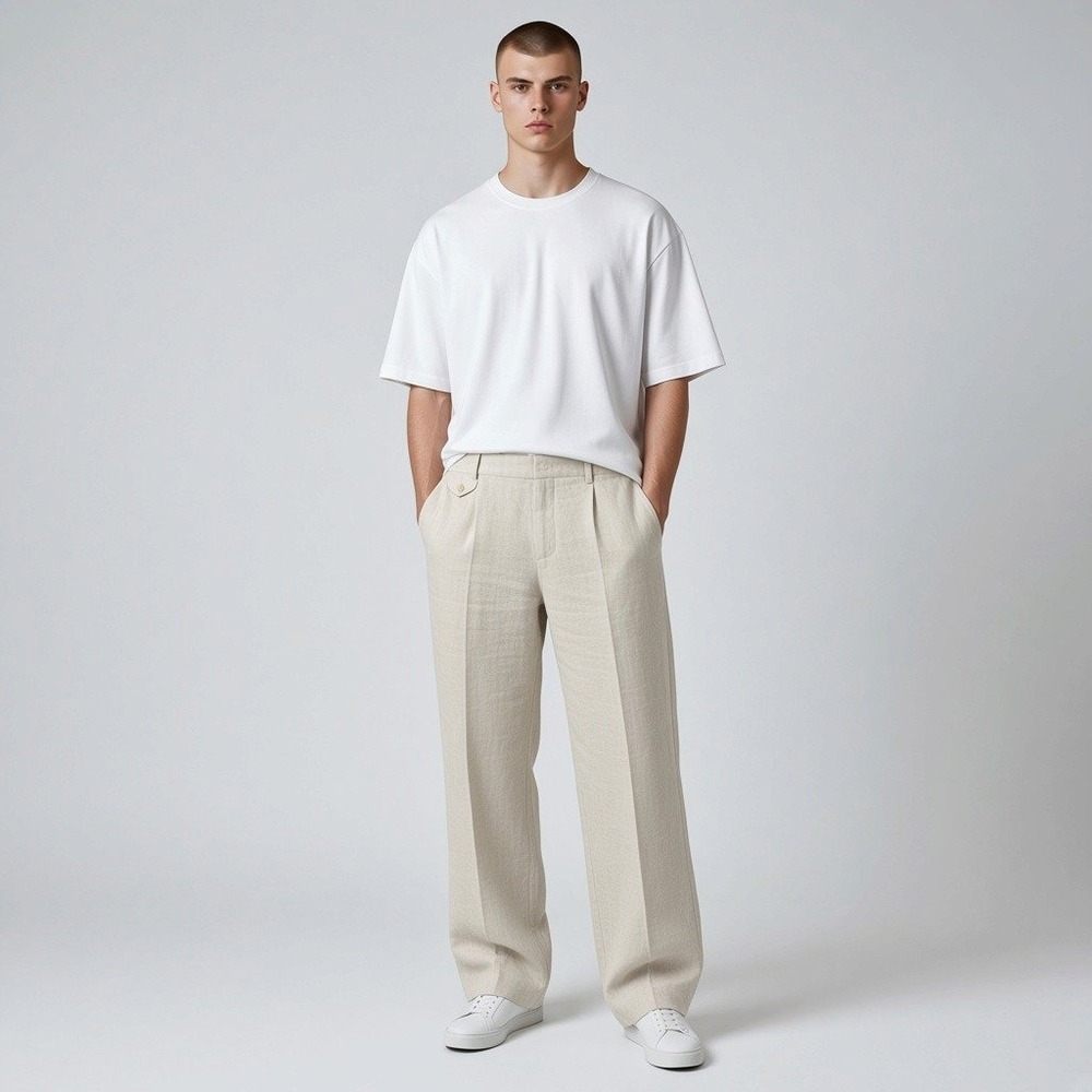 Polo Ralph Lauren Linen Trousers 38 Beige VTG Y2K Wide Leg Minimalist Old Money